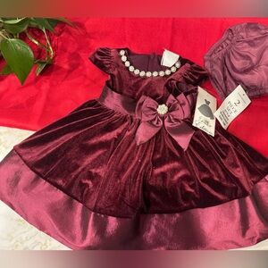 Elegant Burgundy Velvet Dress with Bow